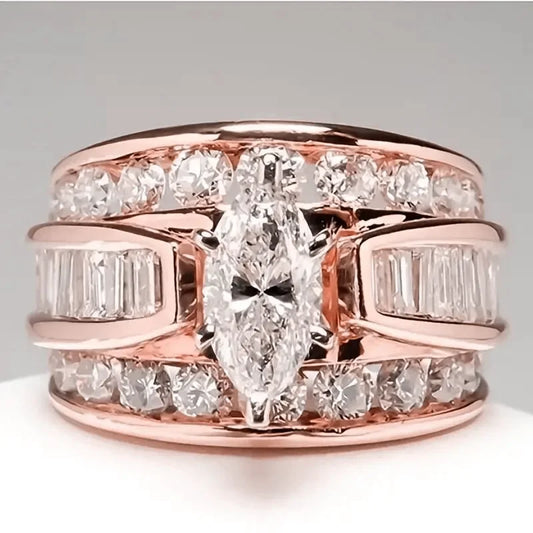Luckacco Gorgeous Three-Row White Zircon Engagement Rings Fashion Gold Color Party Anniversary Wedding Rings for Women