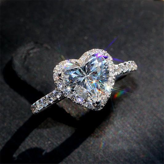 Luckacco Luxury Silver Color Heart Ring for Women Exquisite Fashion Metal Inlaid White Zircon Stones Wedding Ring Engagement Jewelry