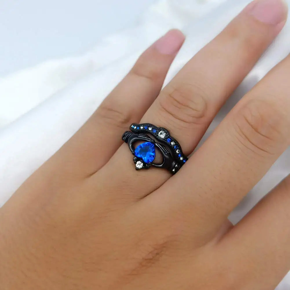 luckacco charm couple ring men's stainless steel celtic dragon ring blue zircon women's ring sets valentine's day wedding band jewelry