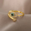 Luckacco Fashion Silver Plated Evil Eye Rings for Women Vintage Stainless Steel Turkish Lucky Demon Eye Couple Ring Emo Jewelry
