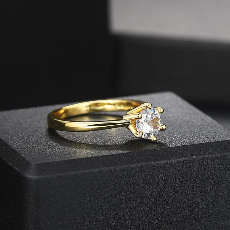 luckacco classic 1 carat crystal wedding ring for women zirconia gold color engagement anniversary proposal marriage ring jewelry r174