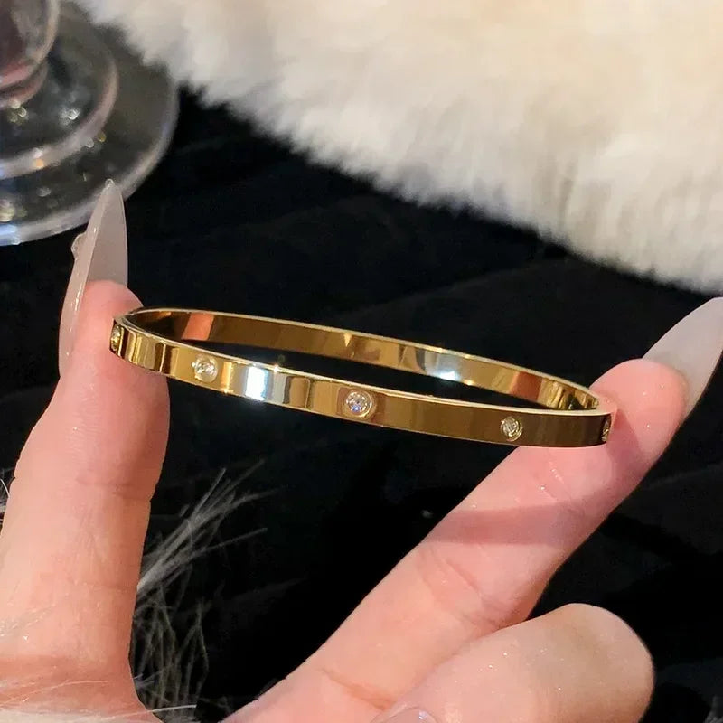 luckacco lucky cute colorful five-leaved flower stainless steel bracelets for women fashion light luxury paty jewelry gifts