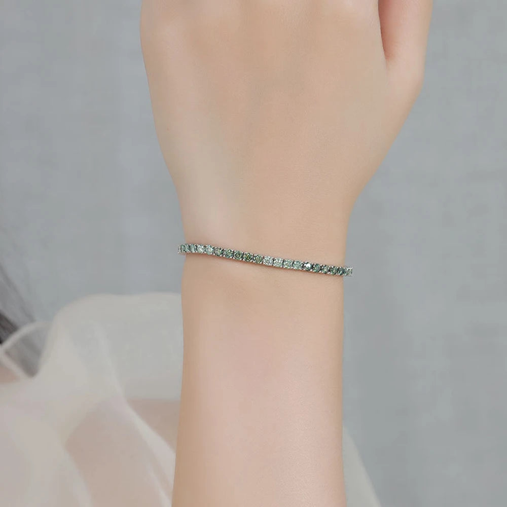 luckacco wong rain 925 sterling silver 3ex colorful 3 mm real moissanite diamonds gemstone tennis chain bracelets bangle fine jewelry