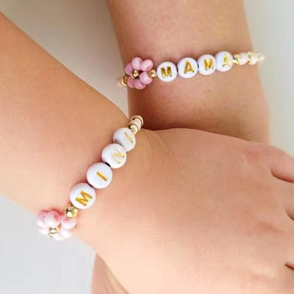 luckacco go2boho 2 pcs parenting stretch set custom mama & mini design multi beaded bracelets for women keep health to family gifts