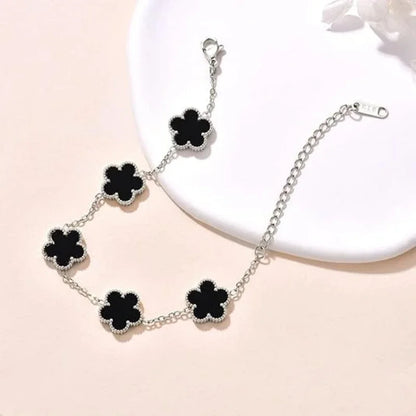 Luckacco 14K Gold Plated Five-leaf Clover Link Bracelets White Black Blue Gold Red Green Lucky Bracelets Jewelry Gifts Trendy for Women
