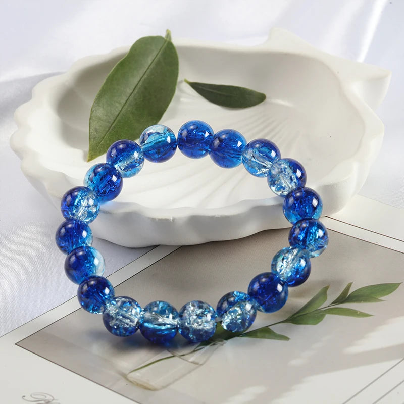 luckacco shinning crystal beads elastic bracelet korean style colorful crystal glass beaded bracelet bangles for women