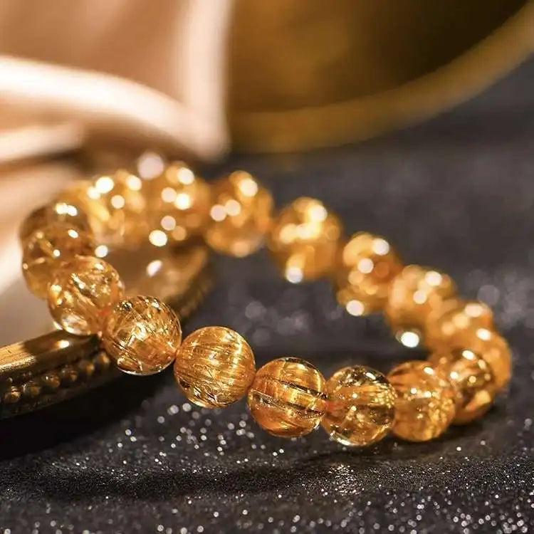 luckacco natural brazil old ore dragon robe titanium crystal bracelet crystal women's round beads bracelet couple lucky beads jewelry