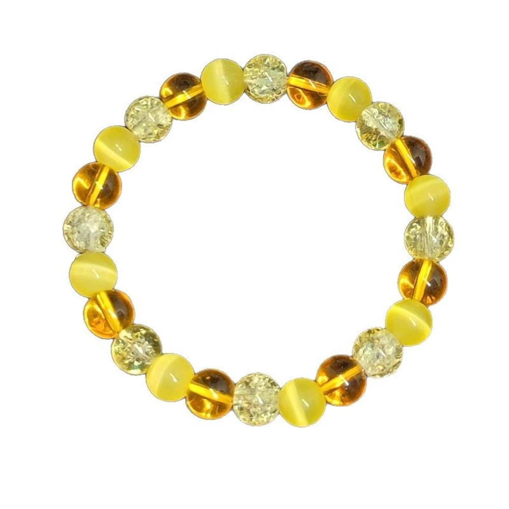 luckacco handmade cat's eye stone bracelet yellow natural crystal beaded bangle for attract wealth jewelry men women positive energy gift