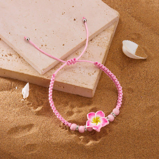Luckacco 2025 New Bohemian Colorful Big Flower Polymer Clay Bracelet for Women Charm Handmade Woven Bangles Summer Beach Jewelry Gift
