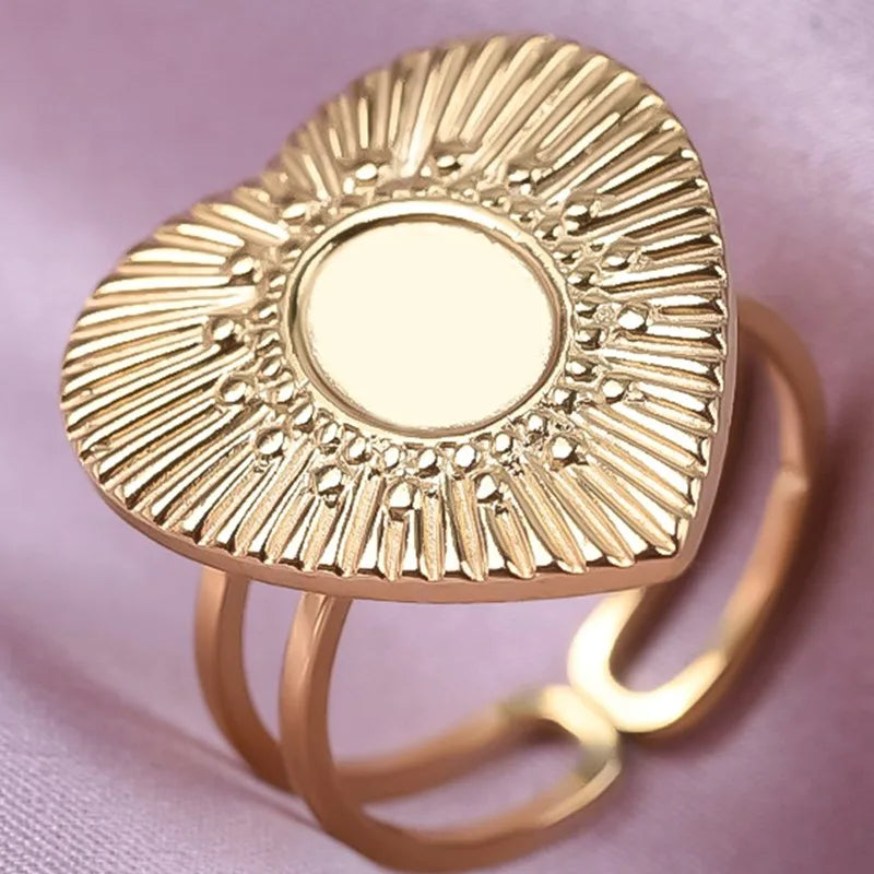 luckacco oval square leaf heart sun base open adjustable ring diy rhinestone oil drop stainless steel rings for women men jewelry bagues