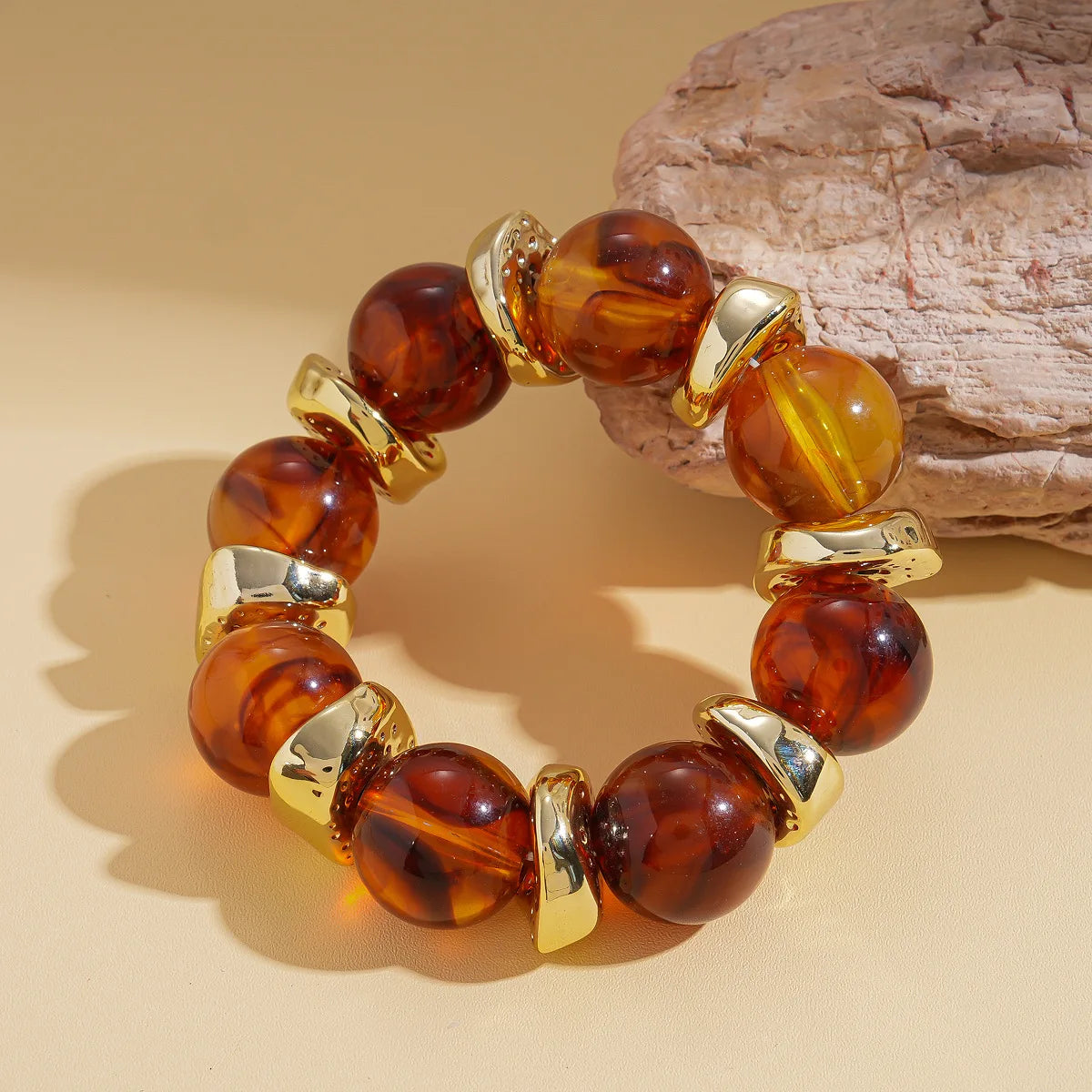 luckacco 7 styles trendy splicing acrylic round beads bracelets bohemian thick irregular resin elastic bangles retro jewelry for women f