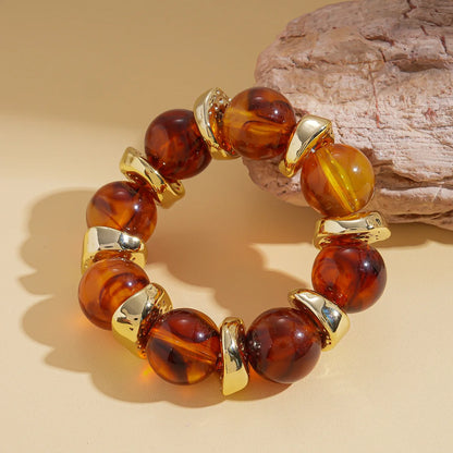 Luckacco 7 Styles Trendy Splicing Acrylic Round Beads Bracelets Bohemian Thick Irregular Resin Elastic Bangles Retro Jewelry for Women F