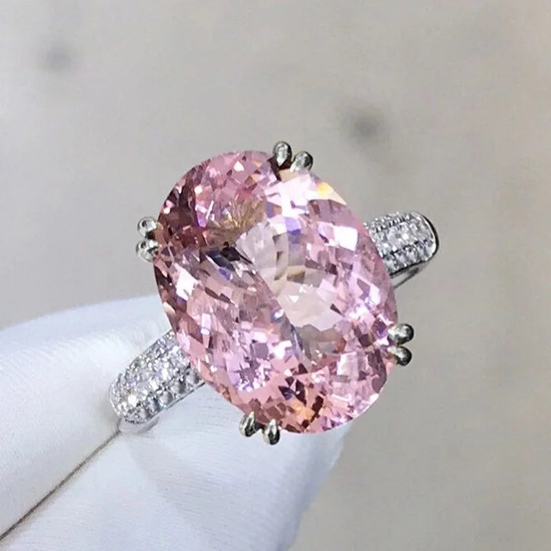 luckacco pink cubic zirconia ring suitable for women's engagement wedding luxury accessories sparkling silver fashion jewelry