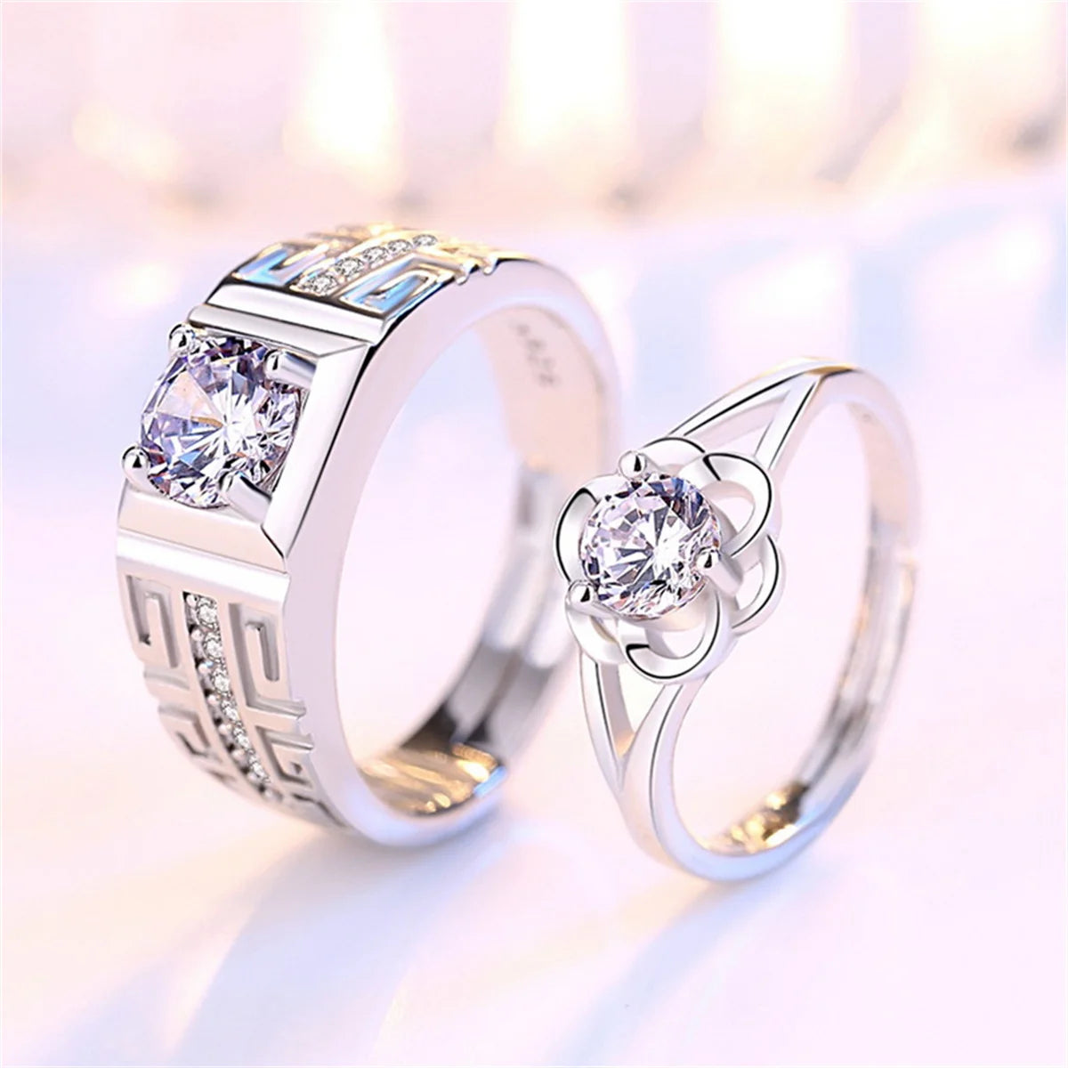 luckacco 2pcs silver color luxury zircon crown cross couple rings for lovers forever endless love wedding bands ring valentines day gifts