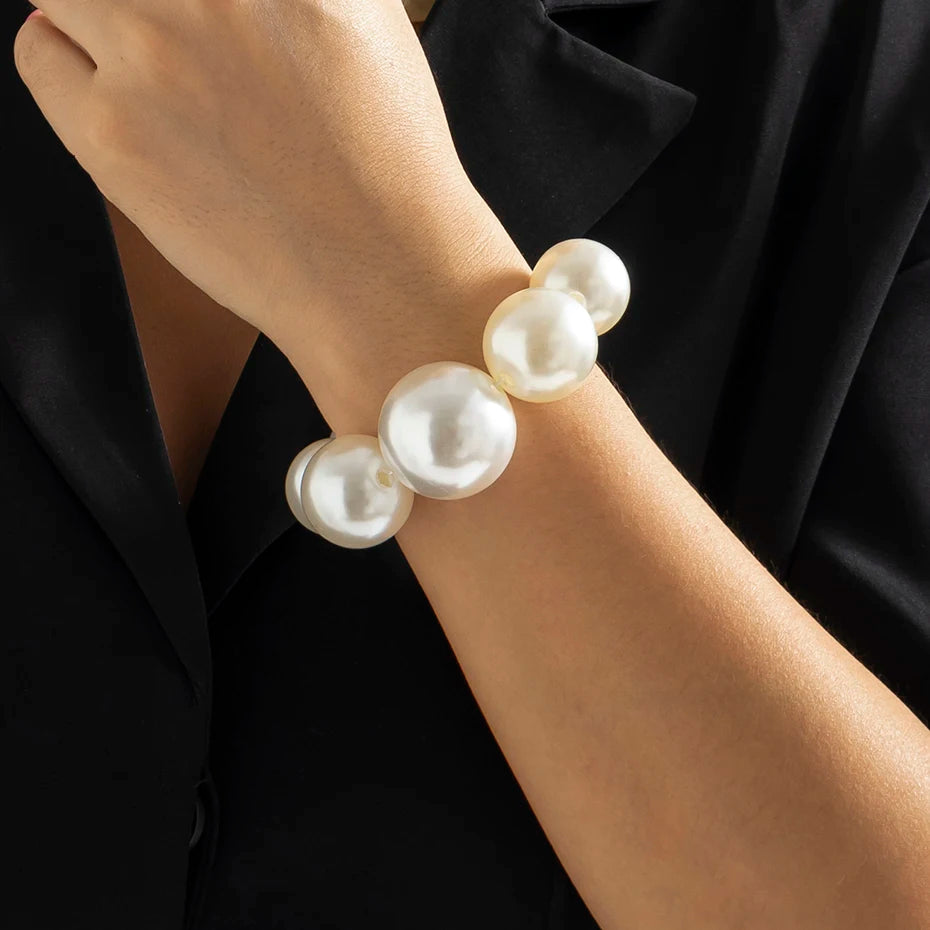 luckacco exaggerated fashion big imitation pearl choker necklace for women wedding bridal temperament bead maxi chain christmas jewelry