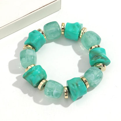 Luckacco New Acrylic Irregular Geometric Handmade Elastic Bracelet for Woman Man Colorful Beaded Statement Bracelets Unique Jewelry Gift