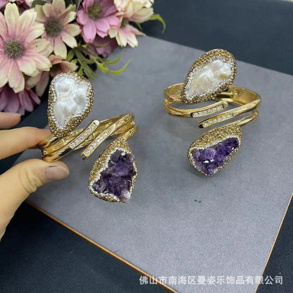 Luckacco Natural Uruguayan amethyst bracelet baroque pearl bracelet live broadcast hot-selling jewelry wholesale jewelry
