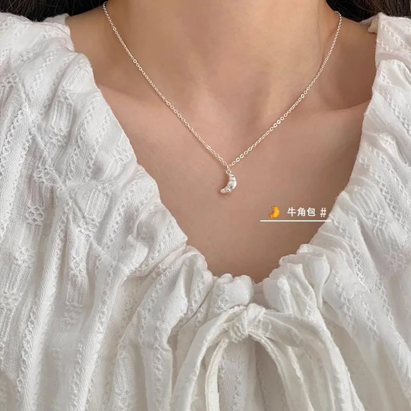 luckacco new trendy fashion 925 silver pearl simple elegant thin chain pendant necklace for women girl jewelry dropship
