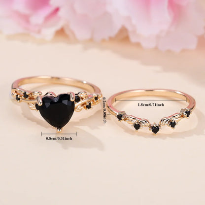 Luckacco Royal Blue Green Black Red Stone Heart Ring Sets for Women Rose Gold Color White Zircon Bridal Wedding Bands Mothers Day Jewelry