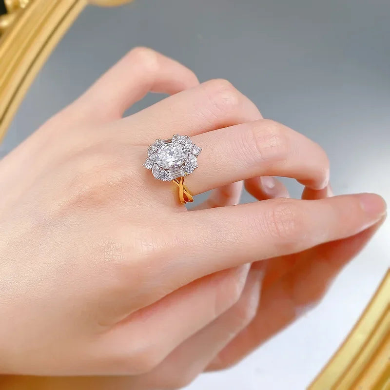 luckacco 14k gold vintage lab diamond ring 100% real 925 sterling silver party wedding band rings for women engagement jewelry gift