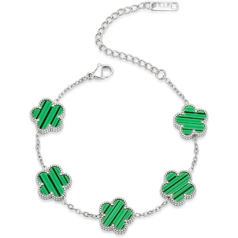 luckacco 14k gold plated five-leaf clover link bracelets white black blue gold red green lucky bracelets jewelry gifts trendy for women