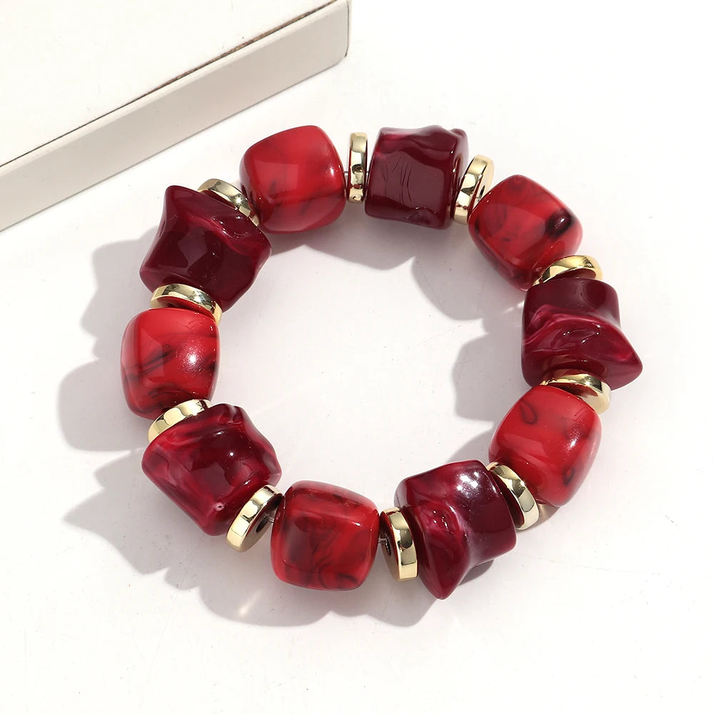 luckacco new acrylic irregular geometric handmade elastic bracelet for woman man colorful beaded statement bracelets unique jewelry gift