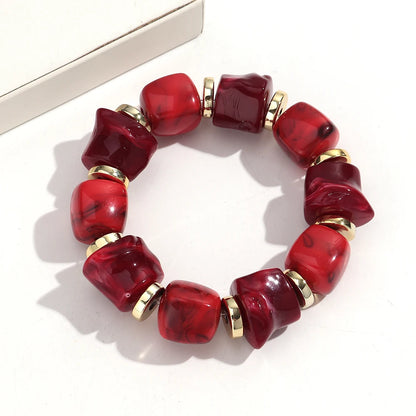 Luckacco New Acrylic Irregular Geometric Handmade Elastic Bracelet for Woman Man Colorful Beaded Statement Bracelets Unique Jewelry Gift