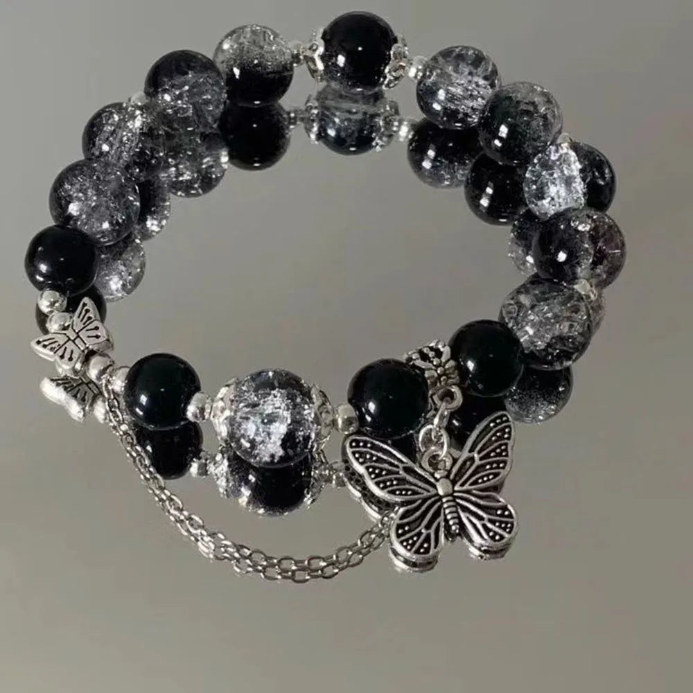 luckacco fashion beaded bracelet black color butterfly pendant women's trends party jewelry accessories gifts