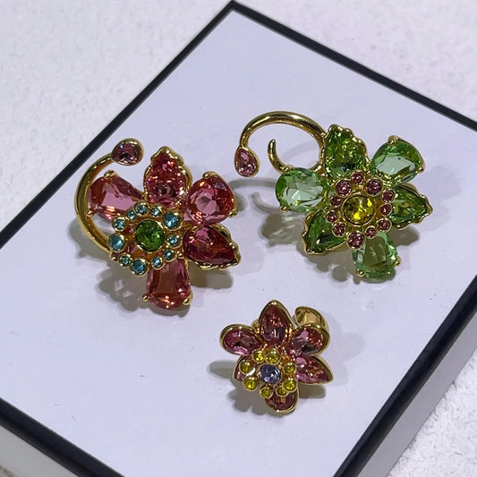 Luckacco Flower Crystal Boutique Irregular Original Jewelry Set New Color Earring Exquisite Necklace Ring Bracelet Wedding Gift for Women