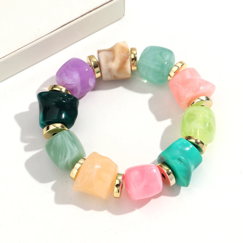 luckacco new acrylic irregular geometric handmade elastic bracelet for woman man colorful beaded statement bracelets unique jewelry gift