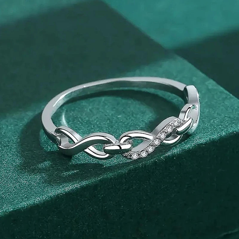 luckacco daily picks elegant infinity 8 shaped finger ring for women wedding band accessories silver color luxury trendy female jewelry gift
