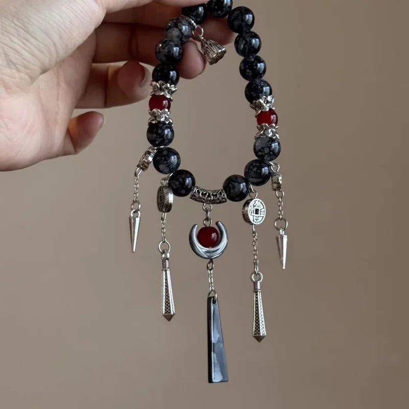luckacco vintage black beaded tassel bracelets for women men new chinese ethnic style moon handmade beads bracelets jewelry party gifts