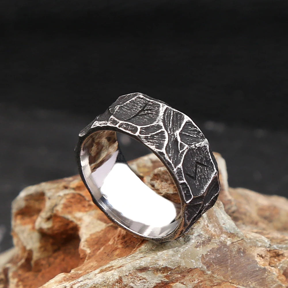 luckacco vintage stainless steel nordic viking rune rings for men women fashion punk biker couple amulet ring jewelry gift