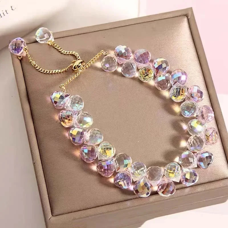 luckacco fashion brilliant purple crystal bracelet for women girls children exquisite zircon handmade beads charm bracelets jewelry gift