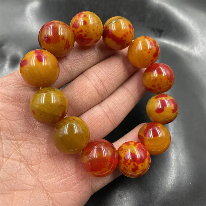 luckacco new retro floating red flower ball chicken blood jade agate bracelet chalcedony