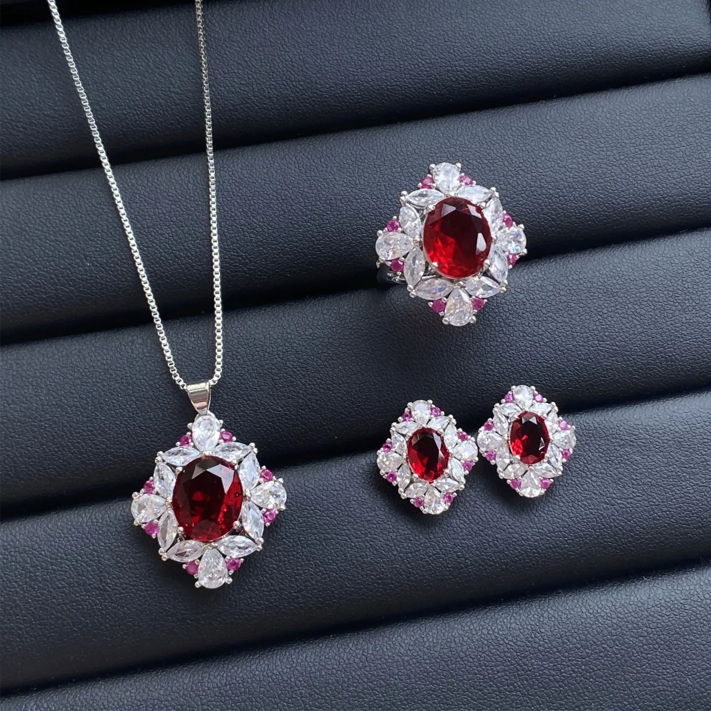 luckacco valuable lab jade diamond jewelry set 925 sterling silver engagement wedding rings earrings necklace for women bridal party gift