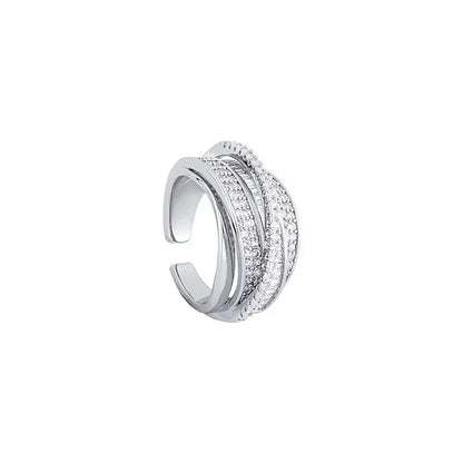 Luckacco 2024 Silver Color Rhinestone Ring Multi-layer Winding Rings for Women Wedding Full Zircon Finger Rings Fashion Jewelry Gifts