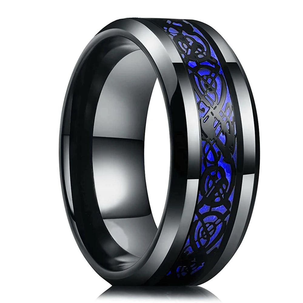 luckacco fashion men 8mm rose gold color stainless steel rings double groove pattern promise rings for men wedding jewelry accessories
