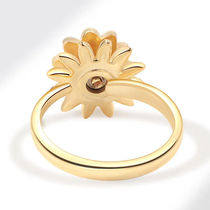 luckacco fashion fidget spinner ring anxiety for women multiple crystal sunflower finger rings rotate anti stress jewelry wedding gift