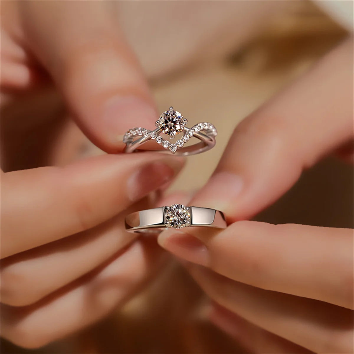 luckacco 2pcs silver color luxury zircon crown cross couple rings for lovers forever endless love wedding bands ring valentines day gifts