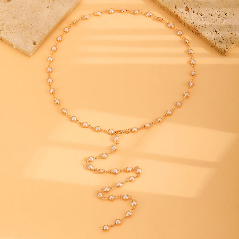 luckacco 2025 new french retro pearl long chain tassel necklace ladies gentle trend elegant holiday accessories y2k simple jewelry 80cm