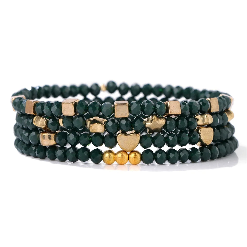 luckacco 4pcs/set shinning crystal beads elastic bracelet bohemian faceted colorful crystal glass beaded bracelet bangles set for women