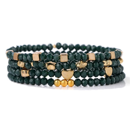 Luckacco 4Pcs/set Shinning Crystal Beads Elastic Bracelet Bohemian Faceted Colorful Crystal Glass Beaded Bracelet Bangles Set For Women