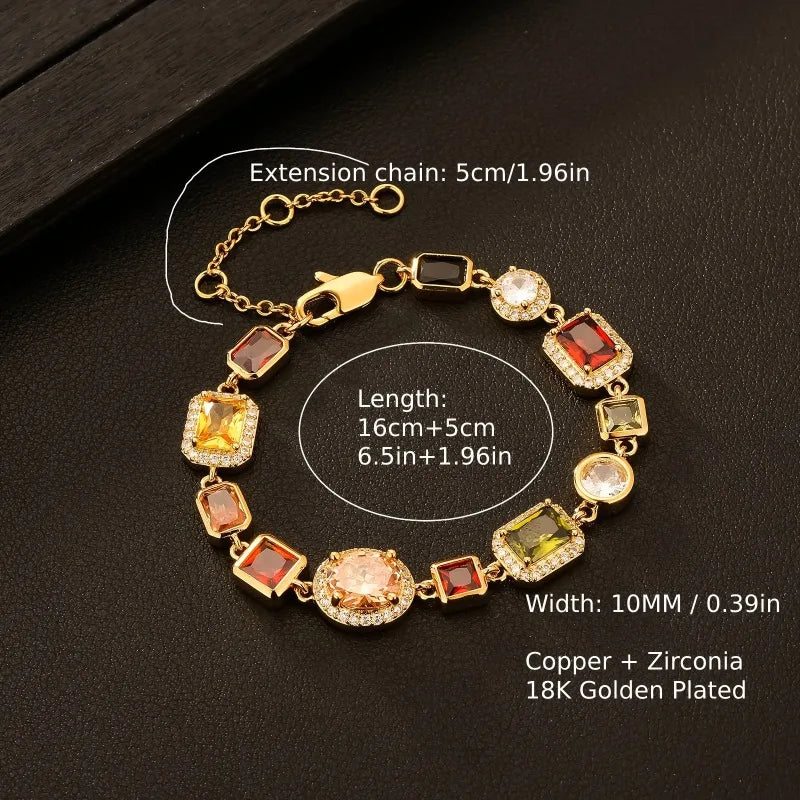luckacco beautiful multi shape colorful cubic zirconia link chain bracelets for women adjustable trendy hand jewelry