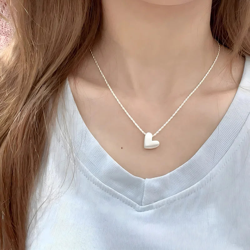 luckacco new 925 sterling silver new ladies drawing love fine jewelry high quality heart-shaped  pendant necklaces for women wedding gift