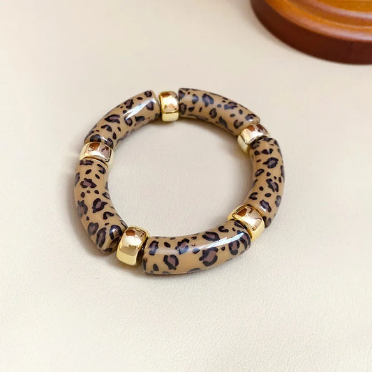 Luckacco Splicing Bamboo Tube Acrylic Smudging Bangles for Women Men Fashion Geometric Elastic Bracelets Bangles Jewelry Couple Gifts F