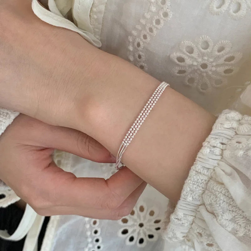 luckacco new 925 silver geometric bead punk peace of mind words irregular string bracelet for woman girl fashion jewelry gift dropship