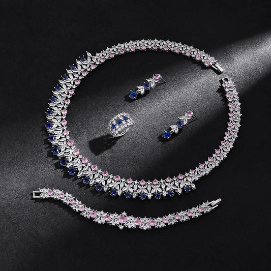 Luckacco 2025 New 4-piece Ring Cubic Zirconia Bridal Wedding Jewelry Set, Dubai Nigeria Crystal Wedding Jewelry Set