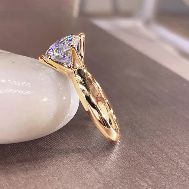 luckacco fashion 3ct diamond ring solitaire woman 925 sterling silver yellow gold moissanite ring engagement wedding jewelry