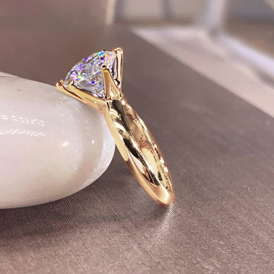 Luckacco Fashion 3ct Diamond Ring Solitaire Woman 925 Sterling Silver Yellow Gold Moissanite Ring Engagement Wedding Jewelry